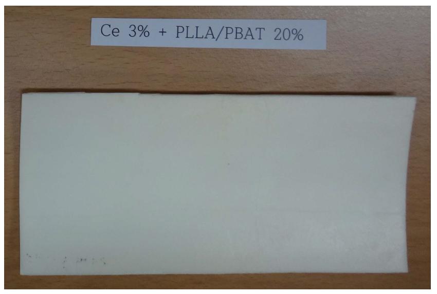 PS + Ce 3 wt% + PLLA/PBAT 20 wt% UV 조사 시험 후 (14일)