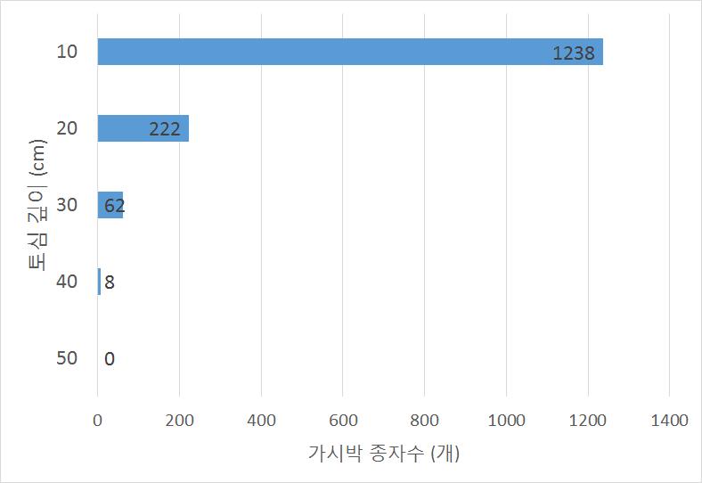 가시박 대발생지의 토심별 가시박 종자수