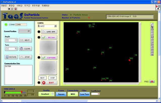 Labview를 기반으로 한 입자측정기 DoPaticle의 메인 화면
