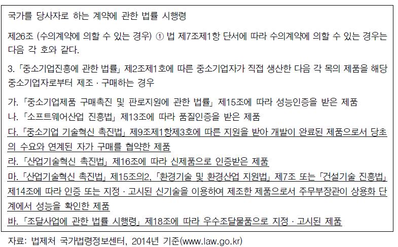 기술혁신형 공공구매정책 추진의 근거법령