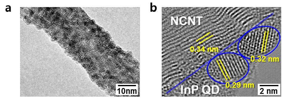 TEM images of QD:NCNT with lattice spacings of QD and NCNTs.