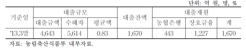 대출잔액(2013년 3월 말 기준)