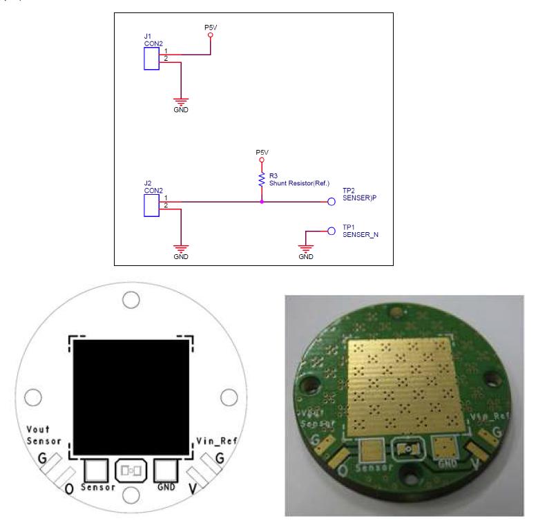 저항 측정용 PCB 회로의 회로도(상), schematic(하좌)과 제작 완료된 PCB 기판(하우)