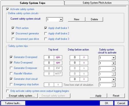 Safety action modeling window in Bladed