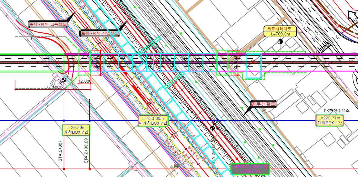 경부선 서정리∼평택간 비개착 지하구조물 시공 평면도