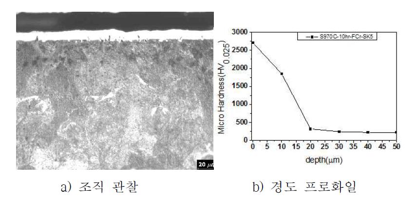 SK5 강종의 FCr조성 970℃, 10hr 처리된 층의 분석 결과