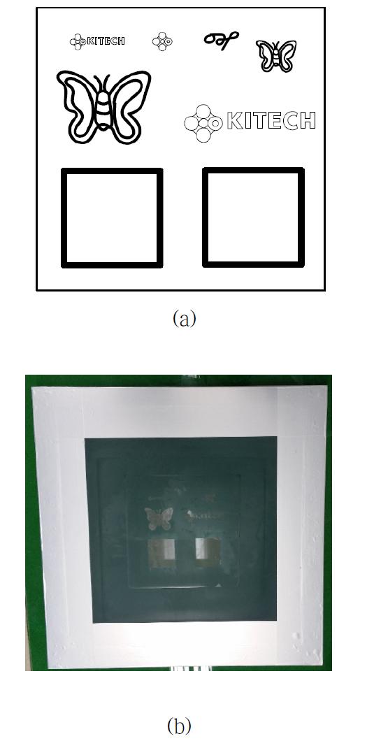 (a) Screen mask 도면 , (b) 제작된 Screen mask