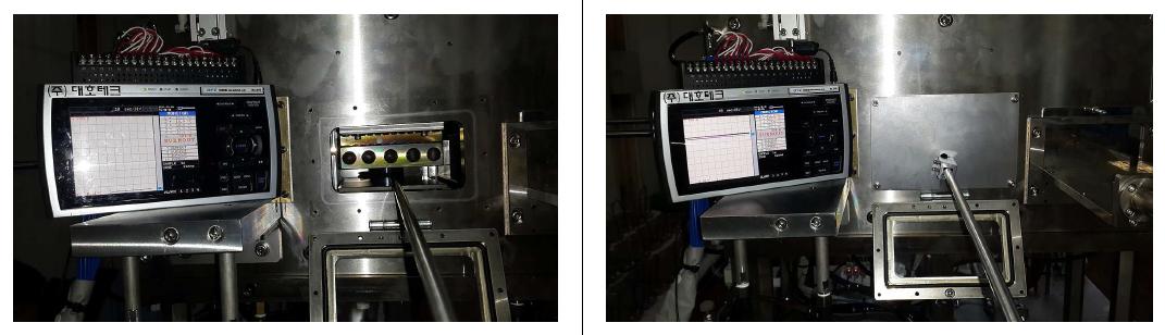 Heater Block의 온도 편차를 측정하기 위해 온도 측정기 설치 모습