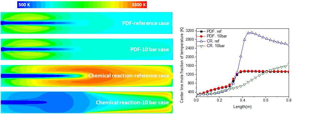 (a) 연소로 내부 온도 분포 (b) 연소로 중앙 온도 그래프