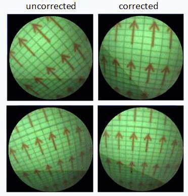 Comparison of the uncorrected images and images corrected using forward kinematics method