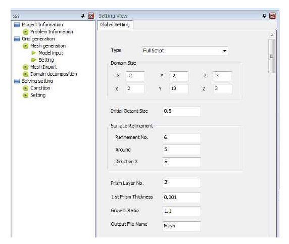 Parameter setting on the unstructured grid mesh