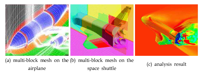 Multi-block mesh on the airplane and space shuttle