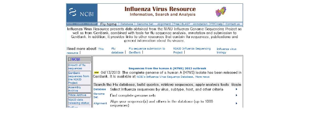 Web page of NCBI Influenza Virus Resource,