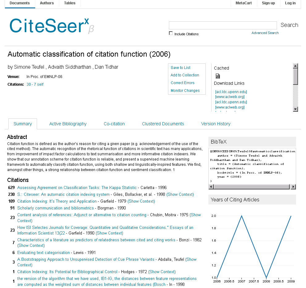 Citation Context Service Interface of CiteSeerX