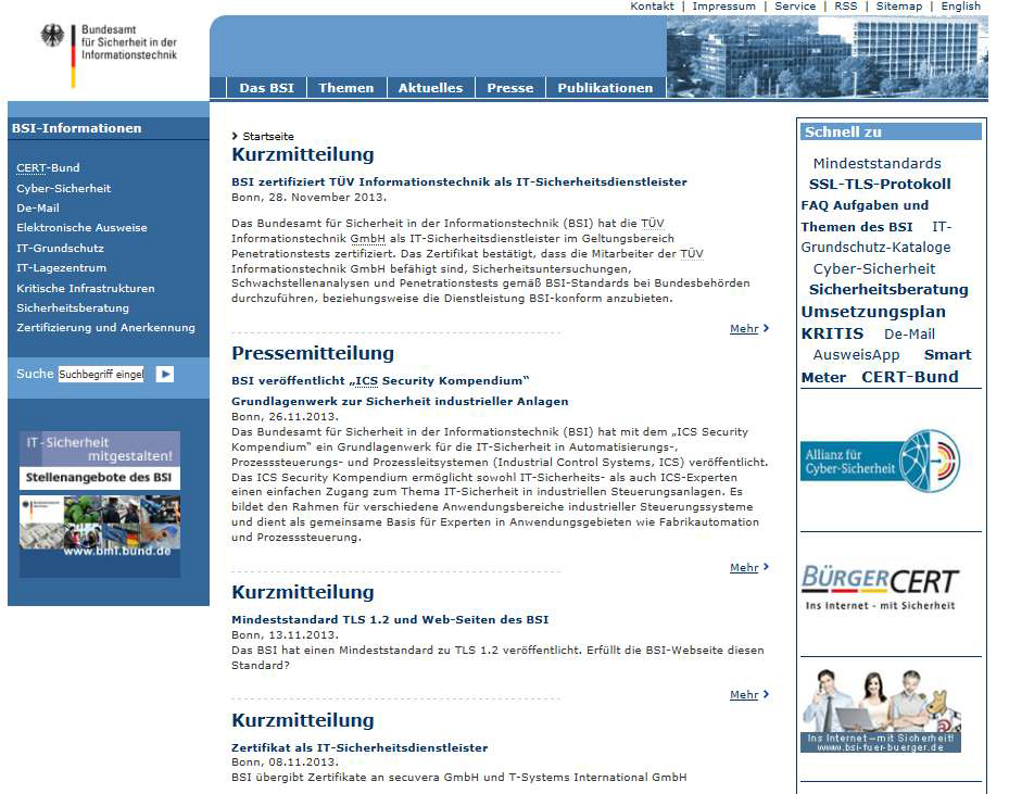 Homepage of BSI