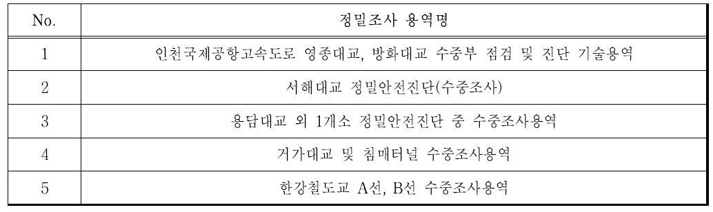 수중 정밀조사 용역 목록 예