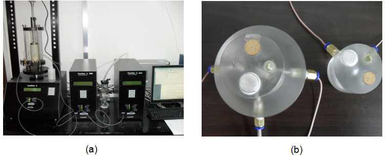 자동화 삼축압축시험기 (b)탄성파 및 전기비저항 측정 페데스탈