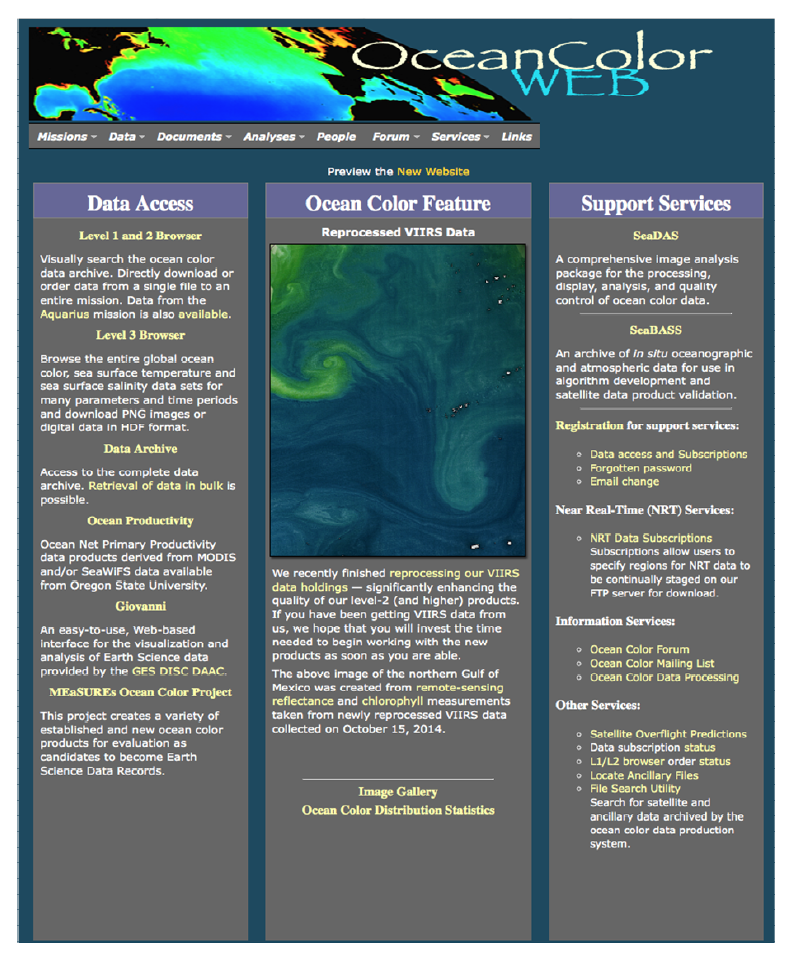 위성자료 수집을 위한 NASA Ocean Color WEB