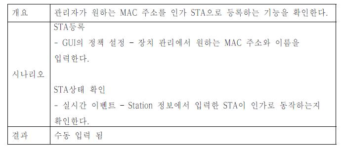 단말의 MAC주소 수동입력을 통한 인가 등록 기능