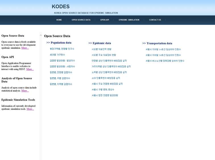 KODES 데이터베이스 Open Source Data 페이지