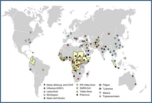 1990-2006년 출현 및 재출현 감염병 질환의 지역적 분포 현황