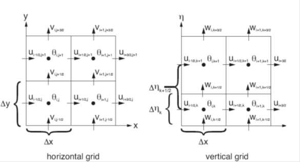 The Arakawa C-grid simulation