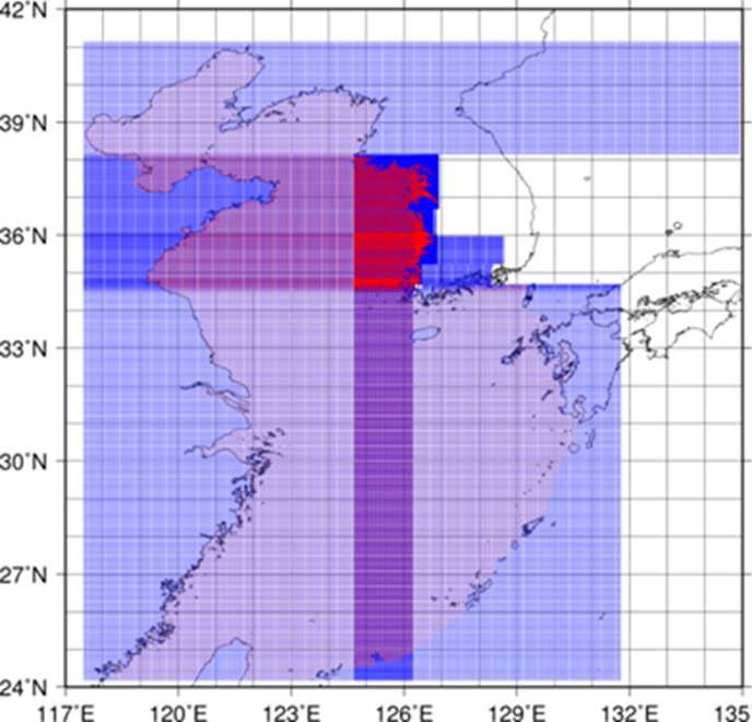 The computational grids used for MOM3 simulation.