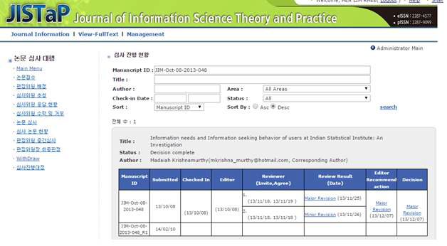 Resubmission(JIM-Oct-08-2013-048_R1)이 보이는 화면