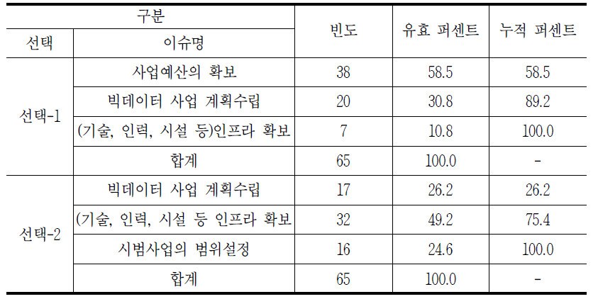 빅데이터 서비스 시범사업 분야의 시급성 분석