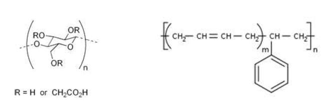 수계바인더 종류: carboxymethylcellulose(CMC) (좌), Styrene-butadiene(SBR) (우)