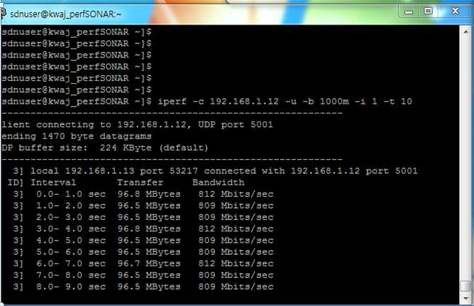 광주->서울 구간 UDP 1Gbps 전송 화면