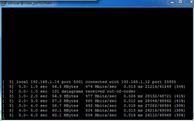 서울->창원 구간 UDP 1Gbps 수신 화면
