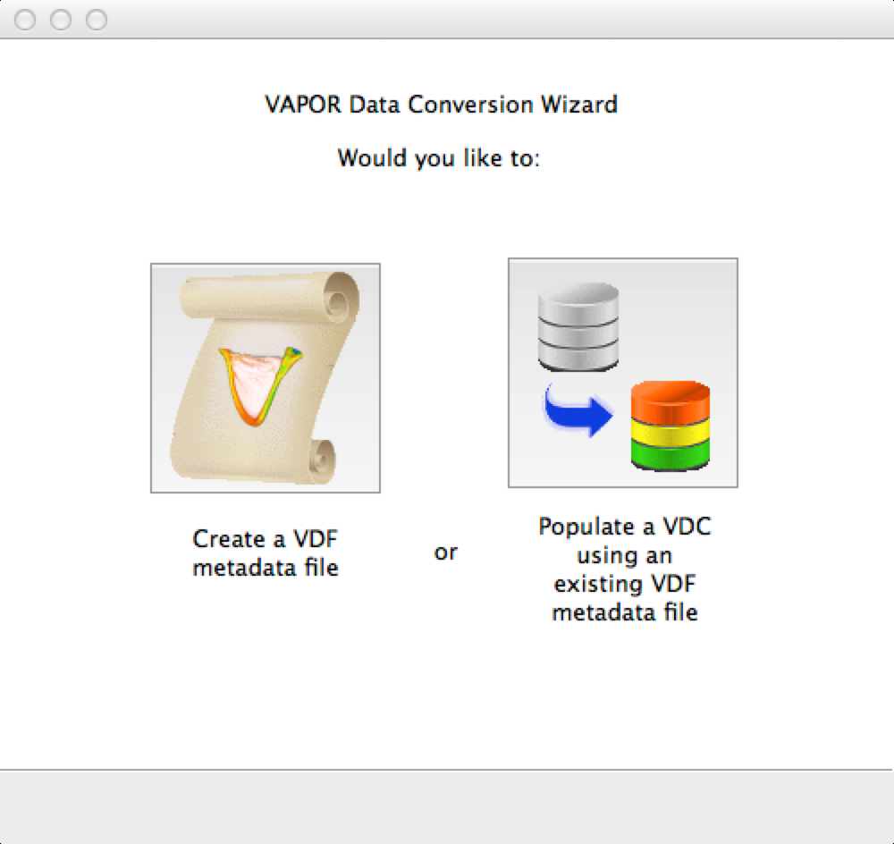 Screen shot of the first page of the new GUI based data conversion utility, vdcwizard