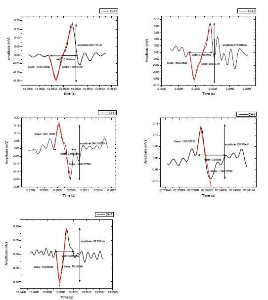 각 채널별 다른 시간에 검출된 action potential