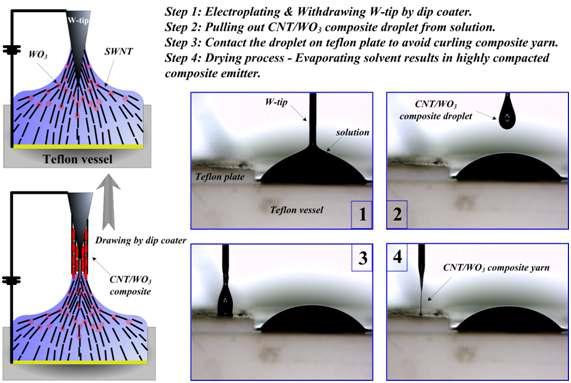 탄소나노튜브과 산화 텅스텐 복합체 1차원 구조물 형성 방법 사진