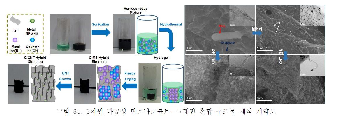 3차원 다공성 탄소나노튜브-그래핀 혼합 구조물 제작 계략도