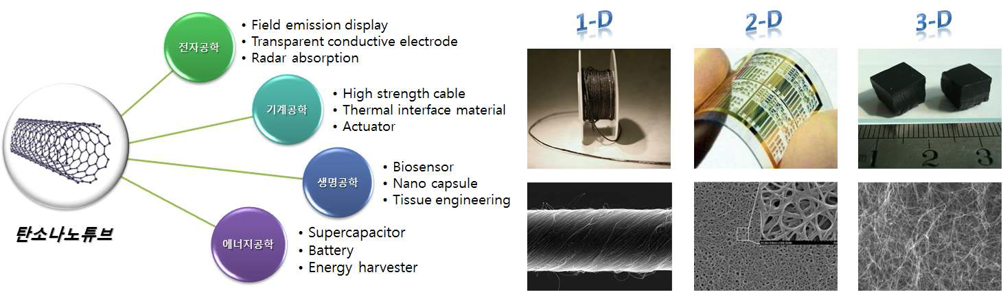 탄소나노튜브의 대표적인 응용분야 및 다차원 구조물