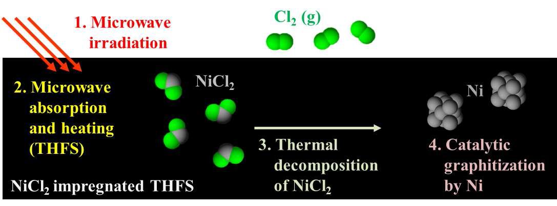 Schematic illustration of microwave graphitization process with NiCl2.
