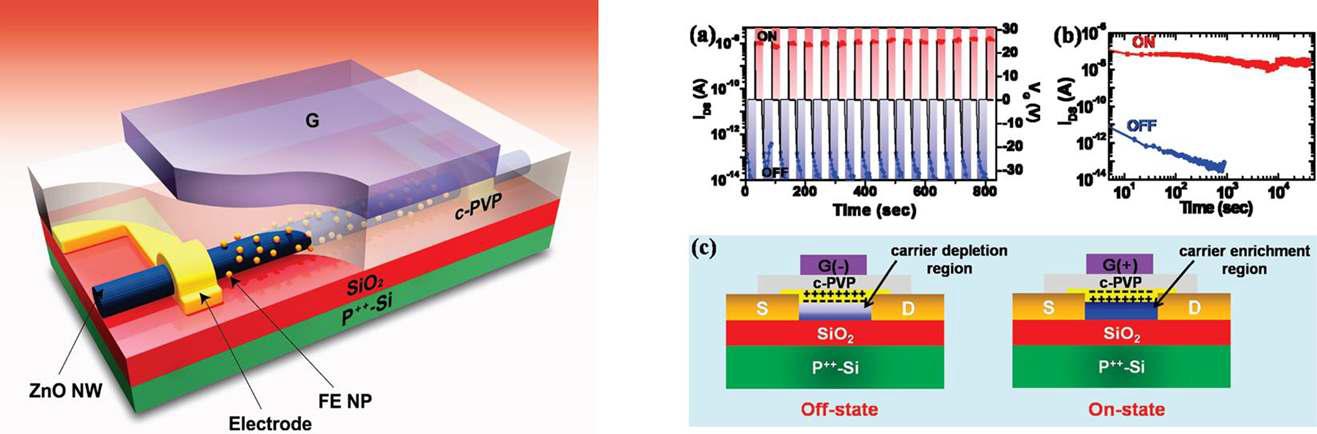 전하주입을 이용한 비휘발성 나노선 기반 메모리 트랜지스터 모식도 및 메모리 특성