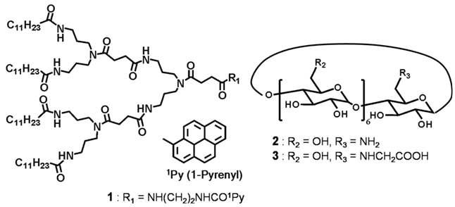 Chemical structures of amide dendron and cyclodextrins.