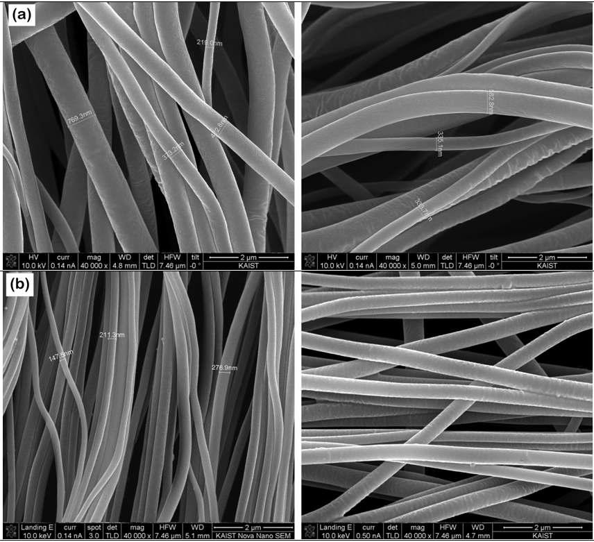 SEM images showing some agglomerations in nanocomposite electrospunes