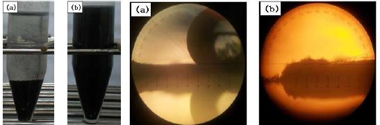 The dispersion of G(a) and PG(b) in water and contact angle