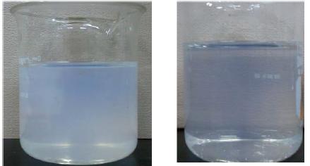 Cellulose solution befor and after ultrasonic treatment