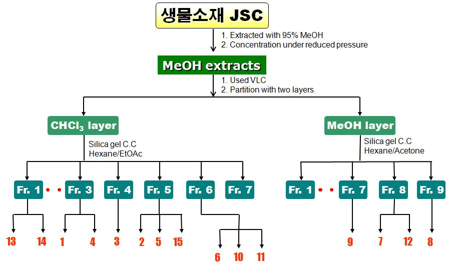 생물소재 JSC의 활성지표물질 profiling을 위한 분리 계통도