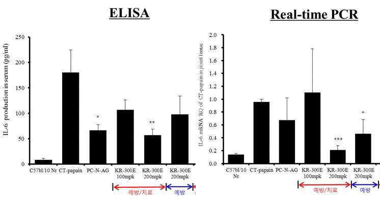 KR-300의 염증모델에서 염증 싸이토카인 IL-6수준과 mRNA 발현 억제효과