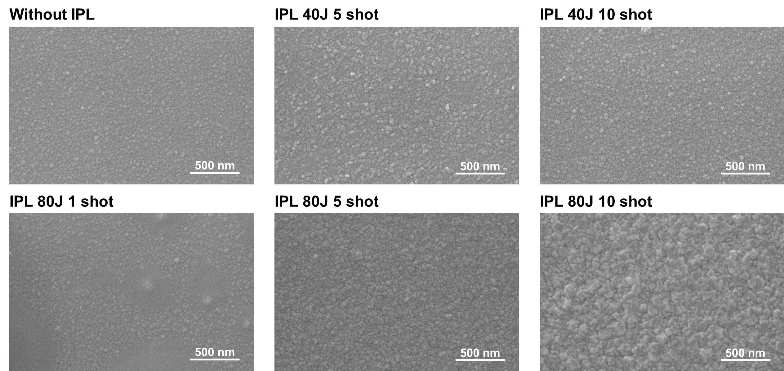 IPL 조건에 따른 박막의 표면 SEM 사진