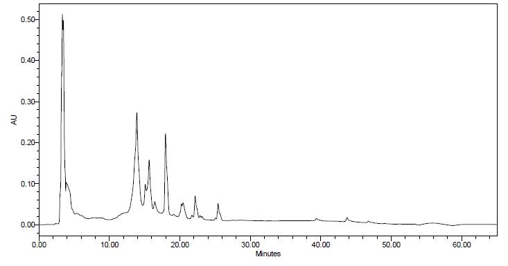 씨앗 추출물을 254 nm에서 HPLC로 측정한 chromatogram