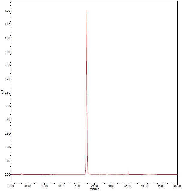 합성된 urolithin B를 흡광도 305 nm에서 HPLC로 분석한 chromatogram