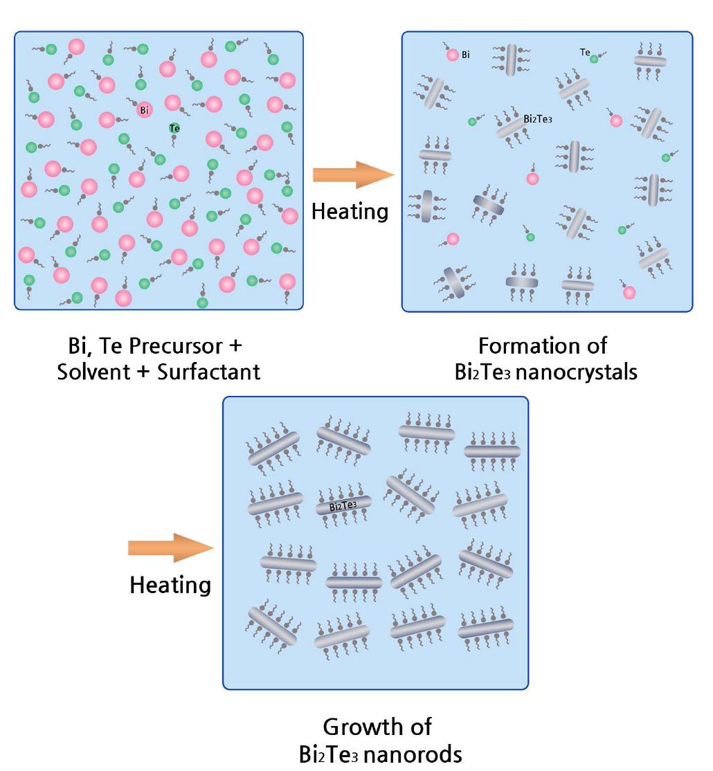 Schematic diagram showing the possible route for the Bi2Te3 NR formation.