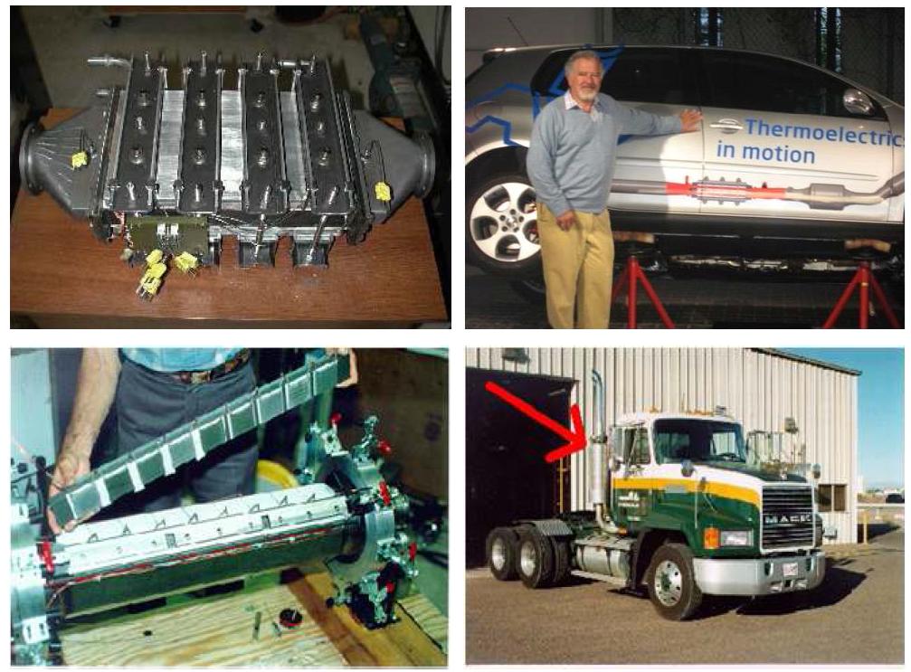 Thermoelectric generation (TEG) using the waste heat from automotive exhaustion systems.